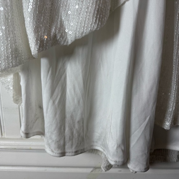 Mac Duggal Faux Wrap Long Sleeve Sequin Gown in White - Picture 10 of 11